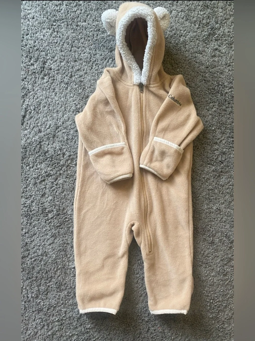 Columbia baby 6-12M Beige Hooded Fleece One-Piece Footie